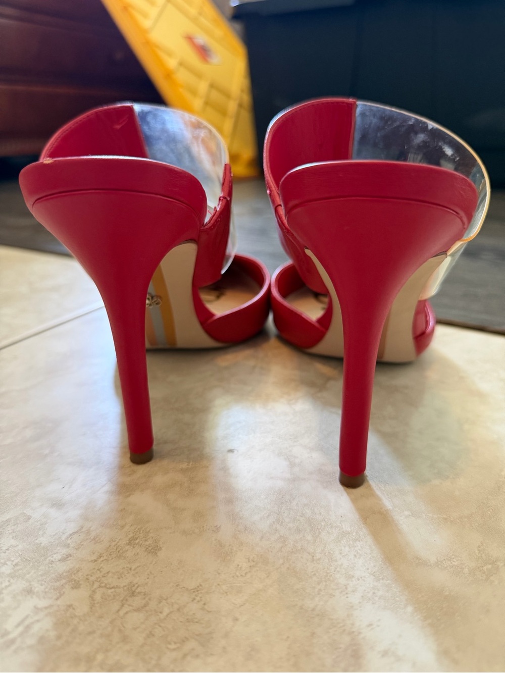 Sam Edelman Hope heels/mules - Red Pointed Mule Heels with Clear Strap - Picture 3 of 11